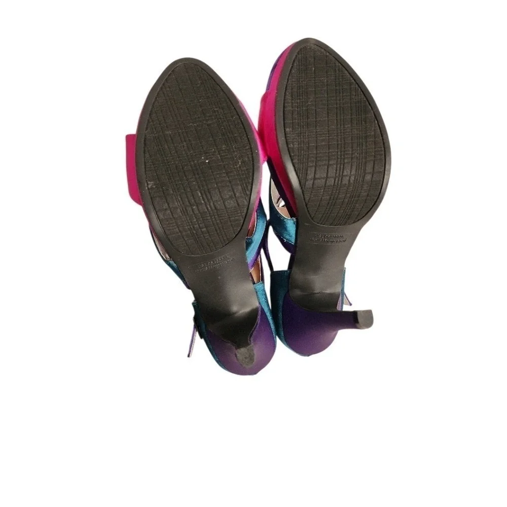 Rampage Genova Heels Women 8.5 Multicolor Colorblock Satin Stiletto Party Bold